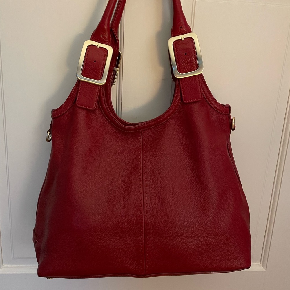 Cole Haan deep red pebble leather shoulder bag
